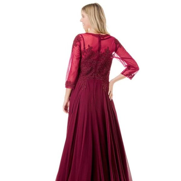 New A-Line MOB Formal Plus Size Maxi Gown w/ Round Neck & Floral Lace TC M2723JP - Picture 6 of 8